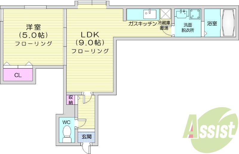 1LDK、エアコン、独立洗面台、バストイレ別、灯油暖房