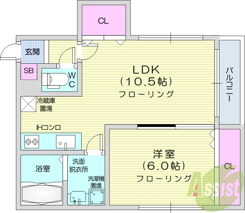 1LDK、エアコン、ネット無料、エレベーター