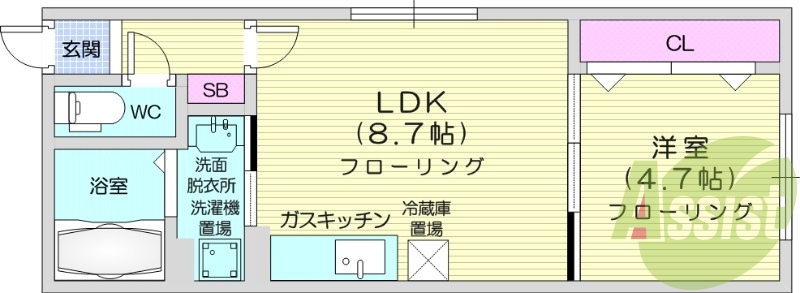 1LDK、エアコン、オートロック、ネット無料