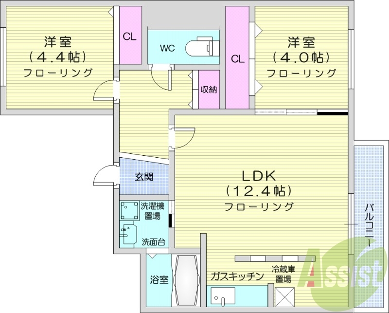 2LDK、オートロック、宅配ボックス、ロードヒーティング