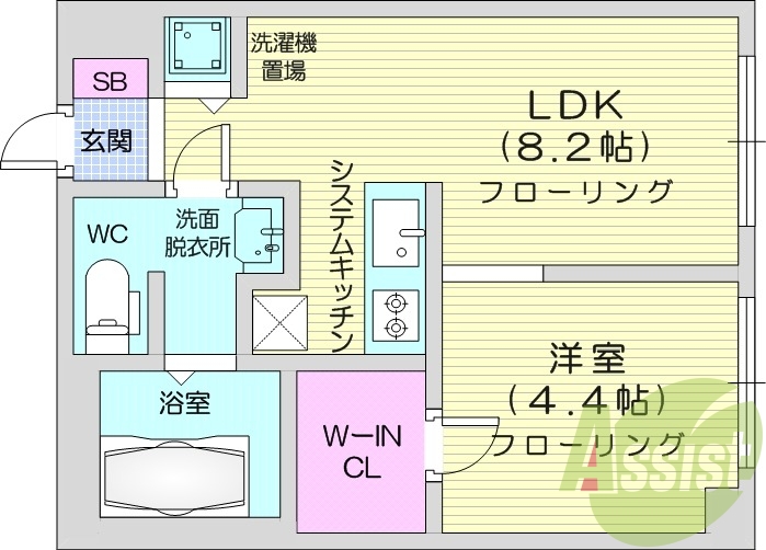1LDK、エアコン、都市ガス、オートロック