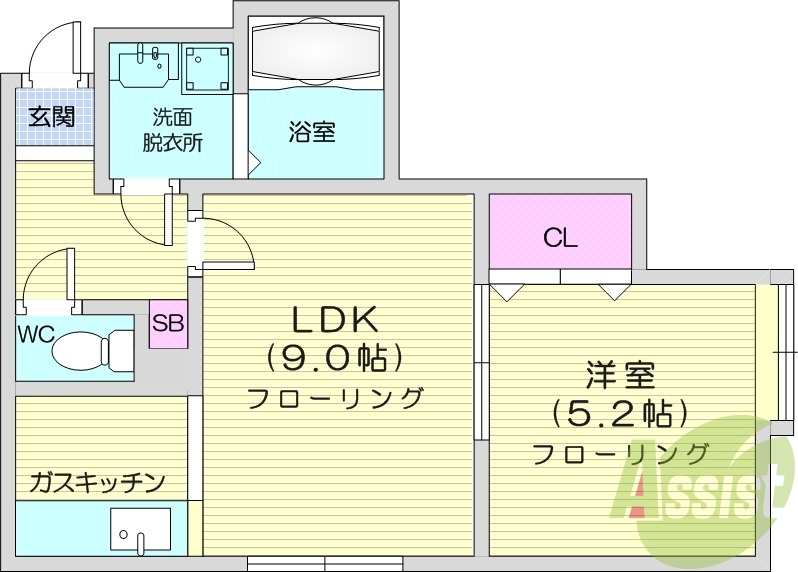 1LDK、エアコン、バス・トイレ別、独立洗面台