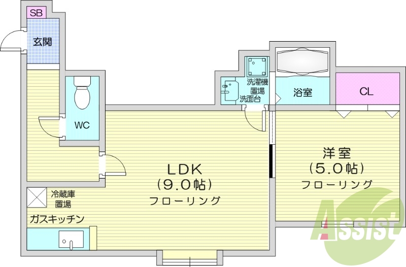 1LDK、シャンプードレッサー、角部屋、灯油暖房