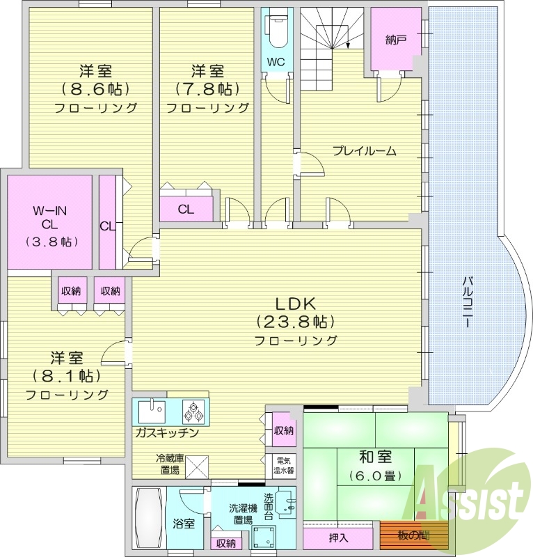 4LDK、都市ガス、灯油暖房、システムキッチン