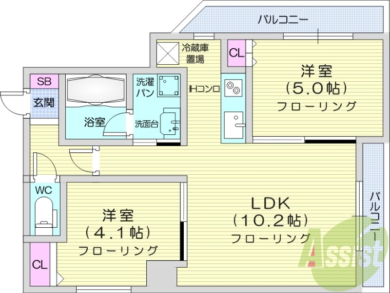 2LDK、システムキッチン、エアコン、エレベーター