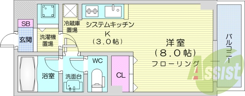 1K、オートロック、灯油FF暖房、シャワートイレ