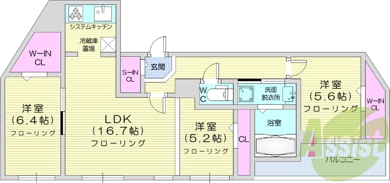 3LDK、都市ガス、システムキッチン、エアコン、ペット可