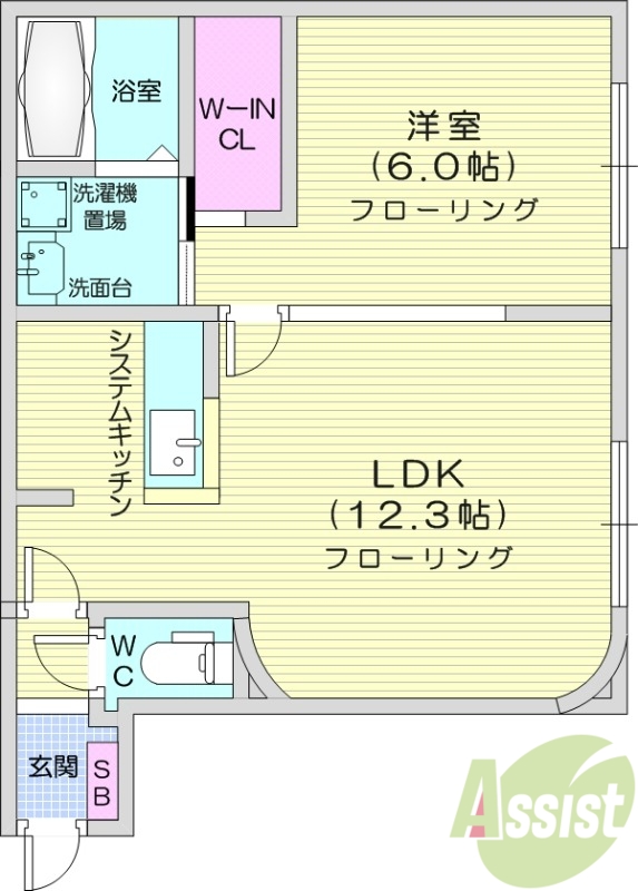 1LDK、ペット可、エアコン、浴室乾燥機