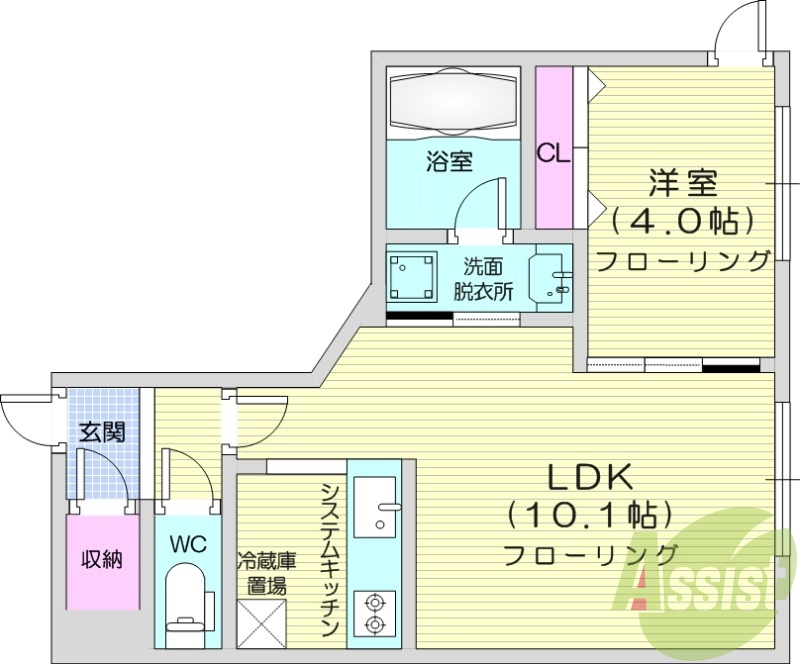 1LDK、エアコン、ネット無料、都市ガス、宅配ボックス