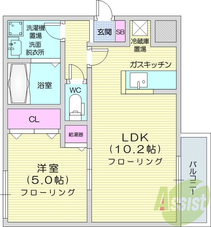 1LDK、追い焚き、宅配ボックス、ネット無料