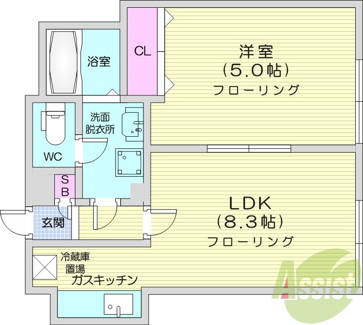 1LDK、独立洗面台、角部屋、カメラ付きインターホン