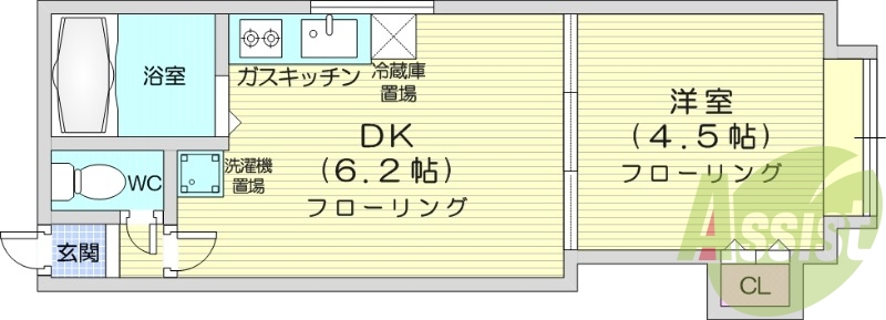 1DK、オートロック、クローゼット、バス・トイレ別