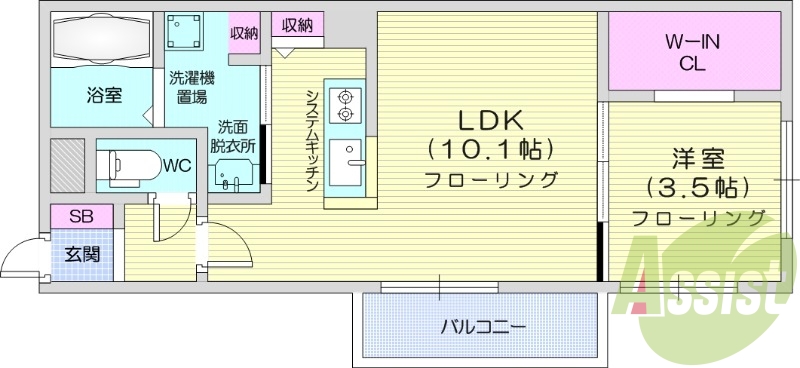 1LDK、エアコン、都市ガス、浴室乾燥機