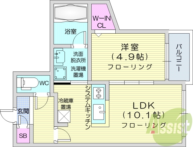 1LDK、都市ガス、ウォークインクローゼット、エアコン