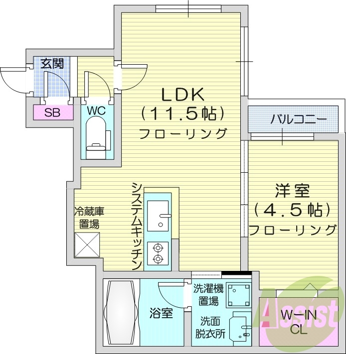 1LDK、都市ガス、ウォークインクローゼット、エアコン