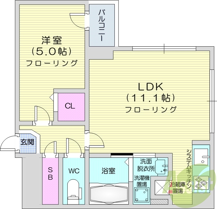 1LDK、浴室乾燥機、追い炊き、システムキッチン、