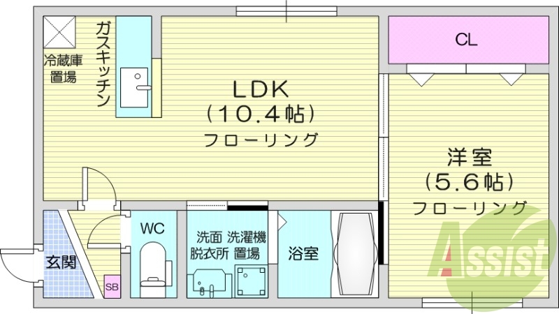 1LDK、エアコン、都市ガス、ネット無料