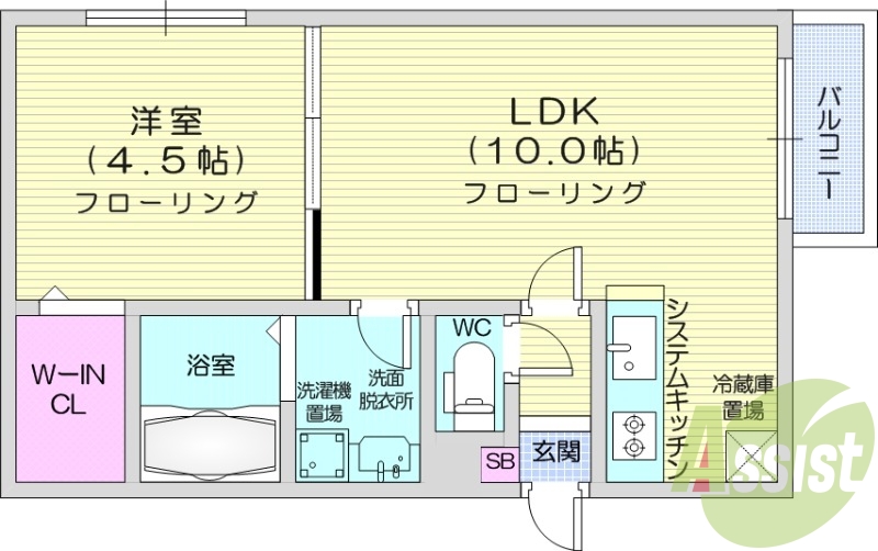 1LDK、都市ガス、ウォークインクローゼット、