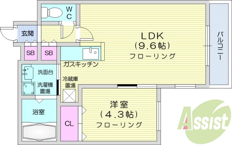 1LDK、エアコン、バルコニー、角部屋、収納