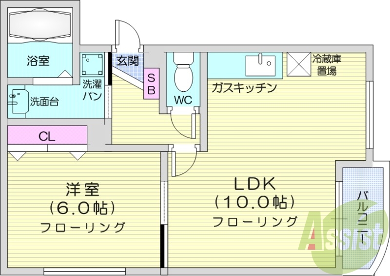 1LDK、浴室乾燥機、バルコニー、オートロック