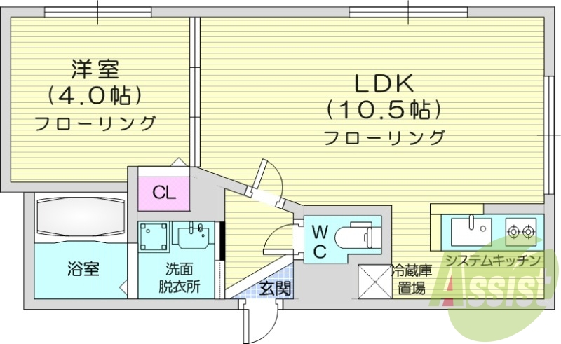 1LDK、都市ガス、オートロック、浴室乾燥機