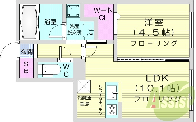 1LDK、都市ガス、インターネット無料、シャワートイレ