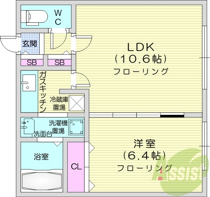 1LDK、クローゼット、シューズボックス、独立洗面台