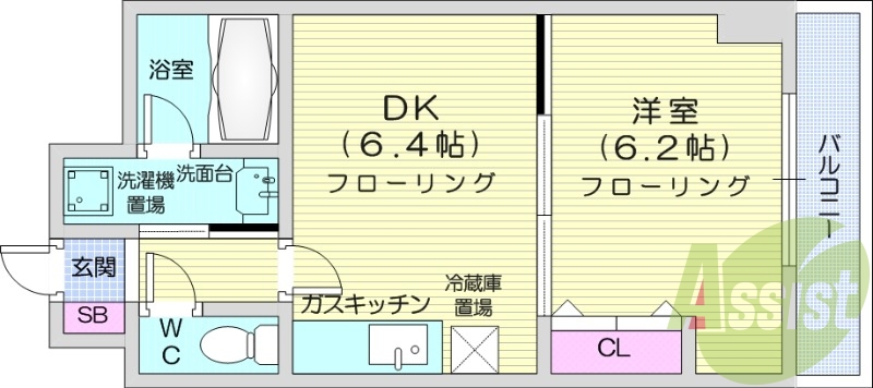 1DK、バストイレ別、オートロック、シャンプードレッサー