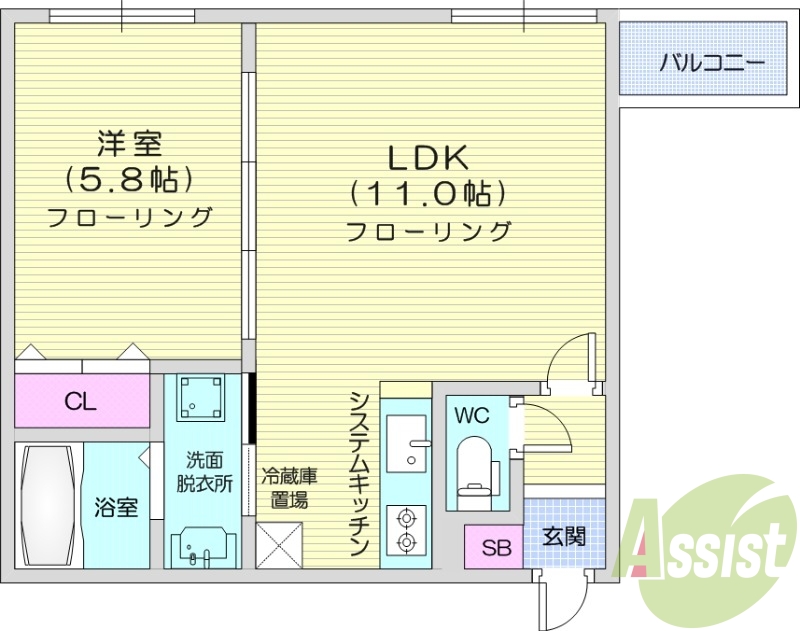 1LDK、オートロック、ペット可、シャワートイレ