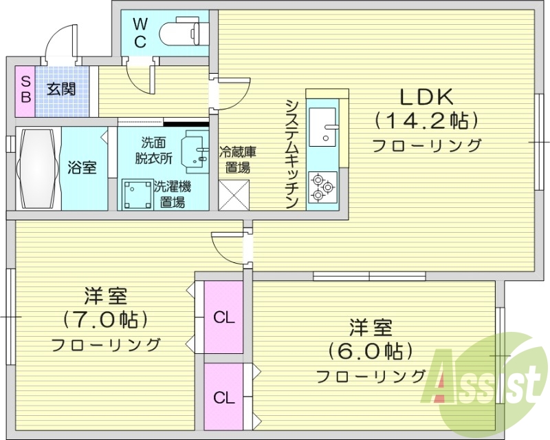 2LDK、トランクルーム、灯油暖房、収納