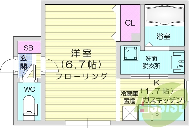 1K、灯油暖房、独立洗面台、オートロック、