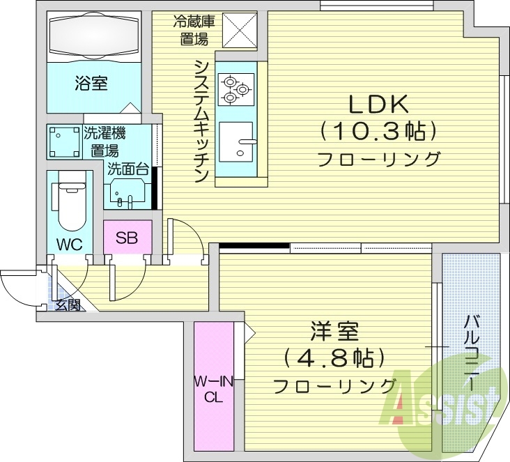1LDK、都市ガス、ネット無料、追い焚き、バルコニー