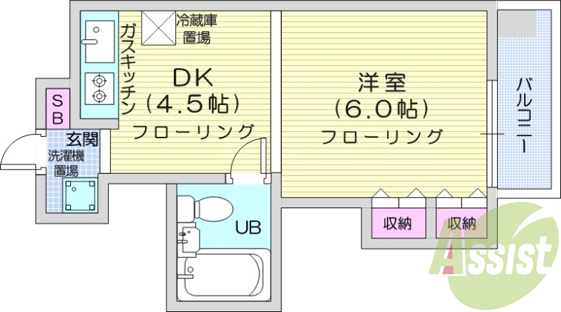 1DK、収納スペース、バルコニー、シューズボックス
