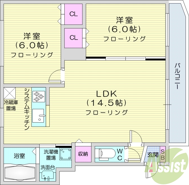 1LDK、オートロック、システムキッチン、ペット可