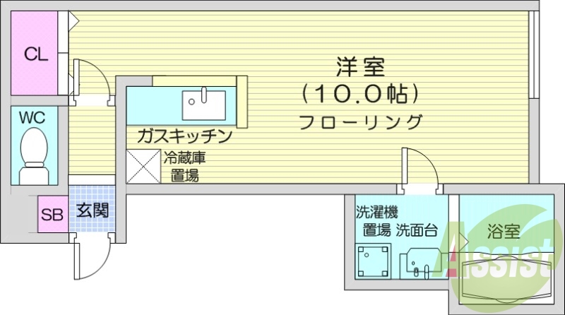 1K、インターネット無料、TV付インターホン、シャンドレ