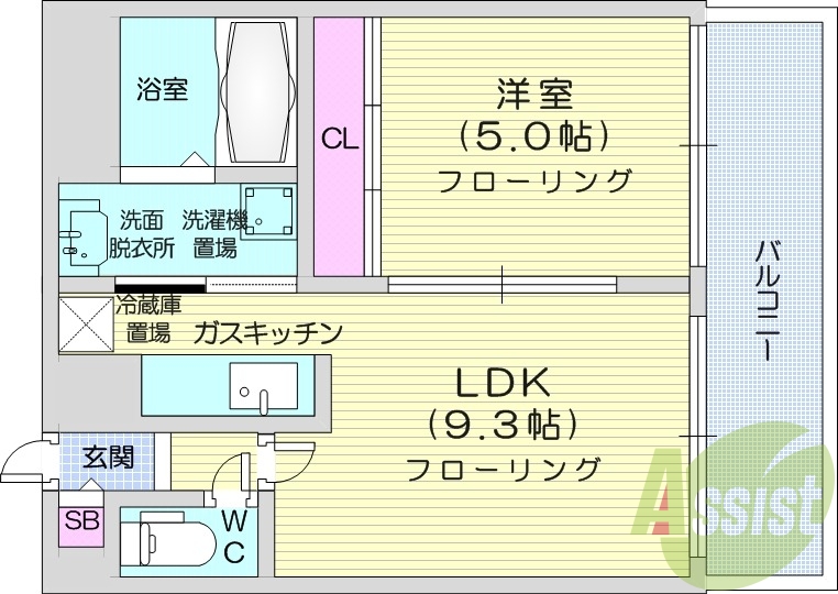 1LDK、オートロック、独立洗面台、エアコン