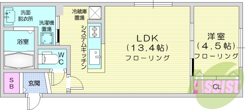 1LDK、ガスリミット、ネット無料、浴室乾燥機
