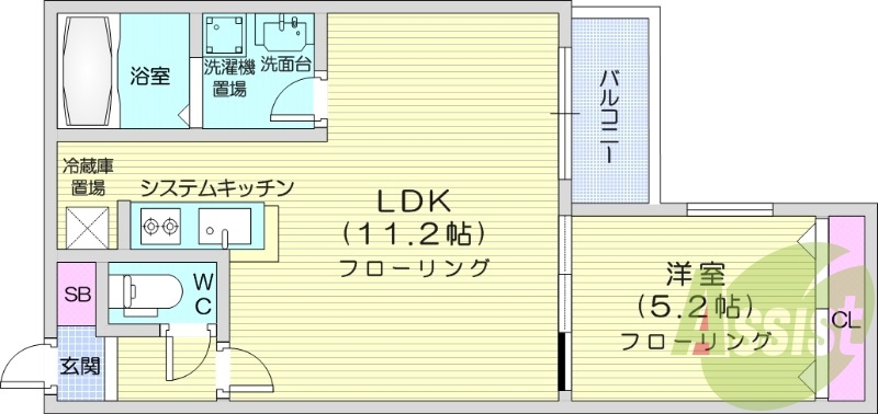 1LDk、エアコン、システムキッチン、シャワートイレ