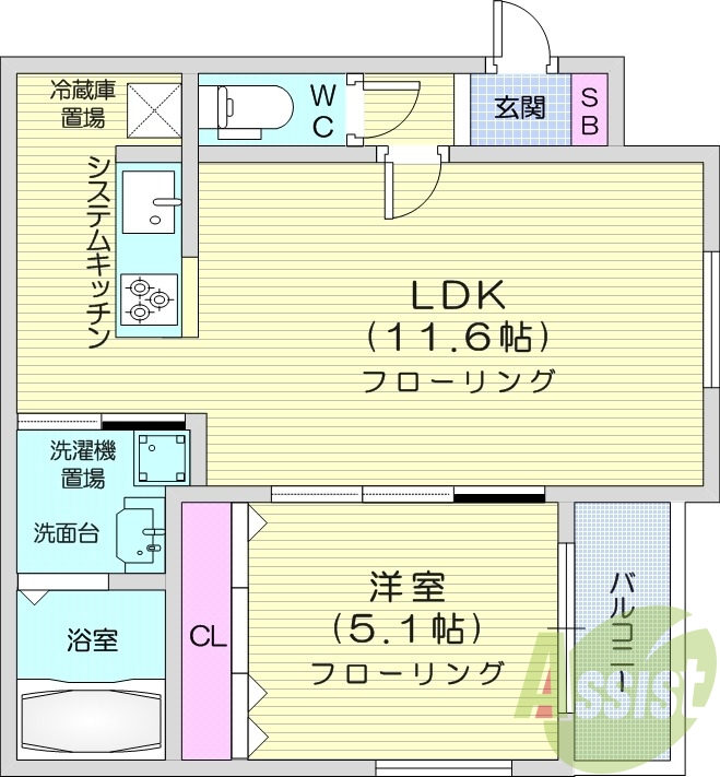 1LDK、エアコン、システムキッチン、シャワートイレ