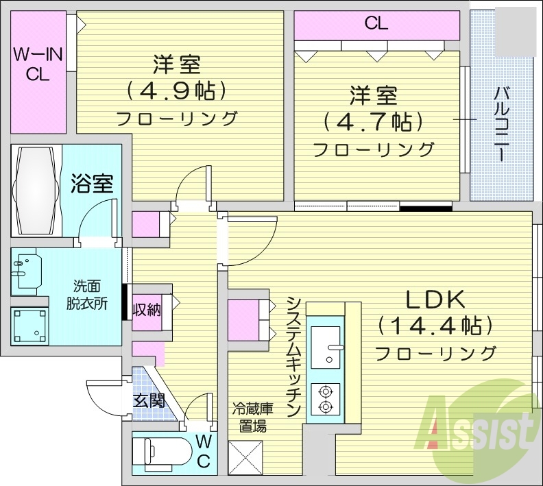2LDK、都市ガス、ネット無料、エアコン、オートロック