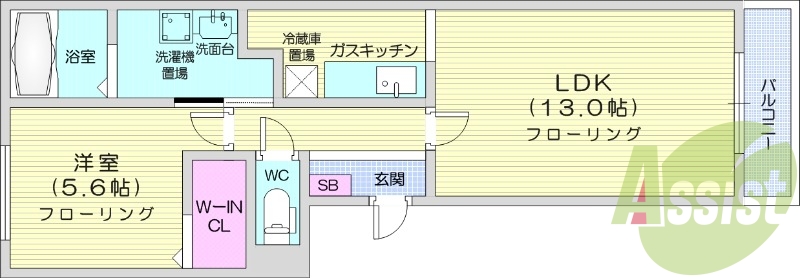 1LDK、都市ガス、エアコン、シャンプードレッサー
