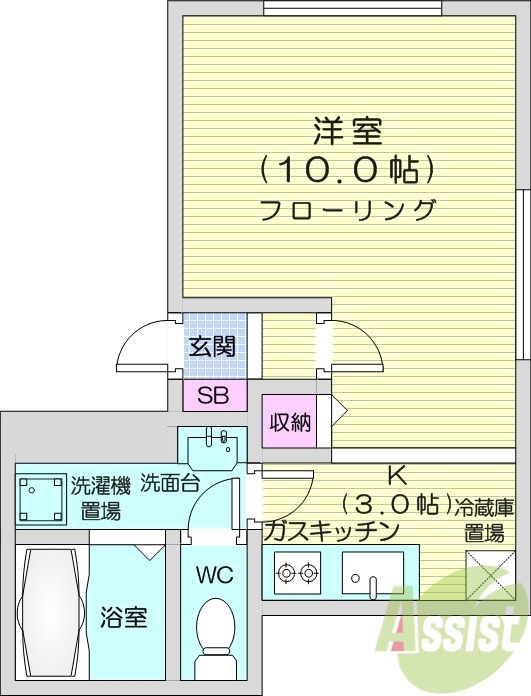 1LDK、オートロック、エアコン、灯油FF暖房