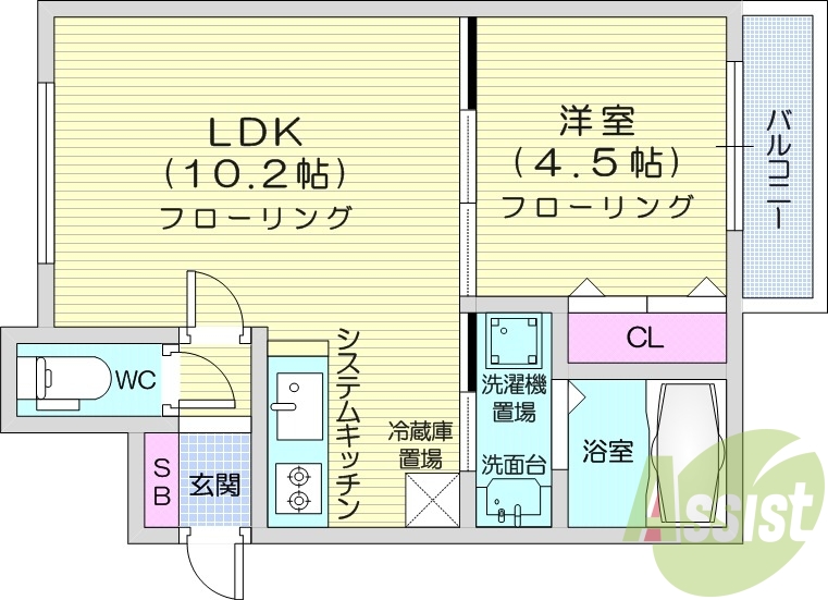 1LDK、都市ガス、ネット無料、エアコン、浴室乾燥