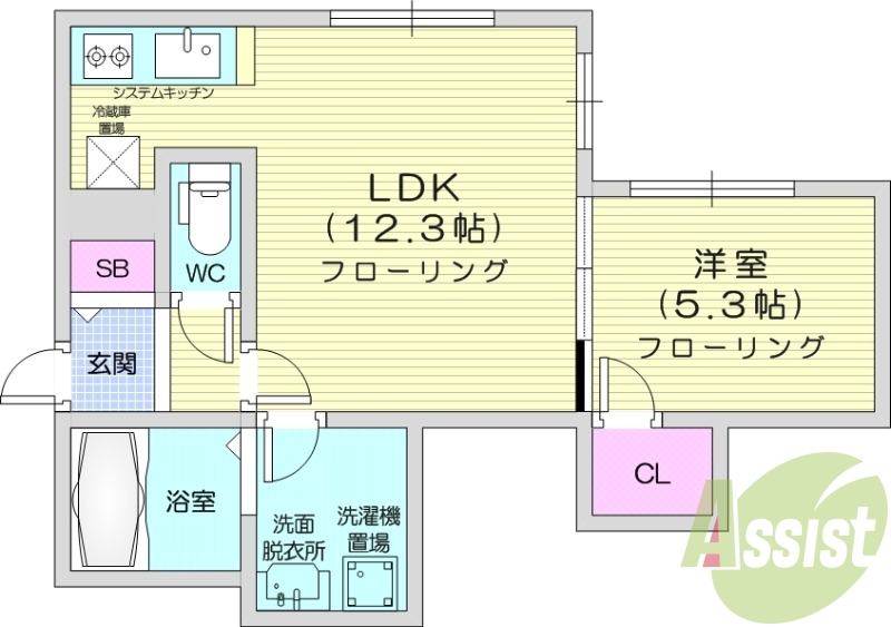 1LDK、システムキッチン、灯油暖房、ケーブルTV