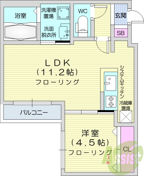1LDK、都市ガス、エアコン、ネット無料