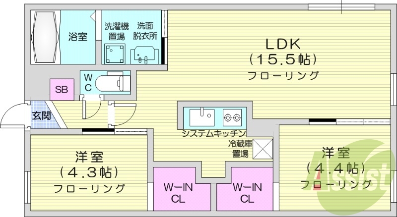 2LDK、エアコン、ネット無料、ネット無料