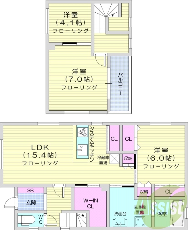 3LDK、エアコン、システムキッチン、シャワートイレ