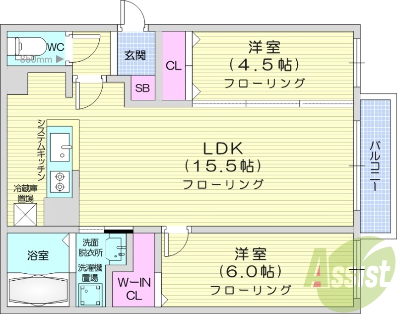 2LDK、都市ガス、エアコン、ネット無料