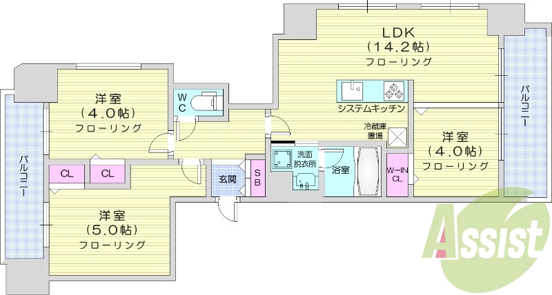 3LDK、都市ガス、ペット可、追炊き、システムキッチン