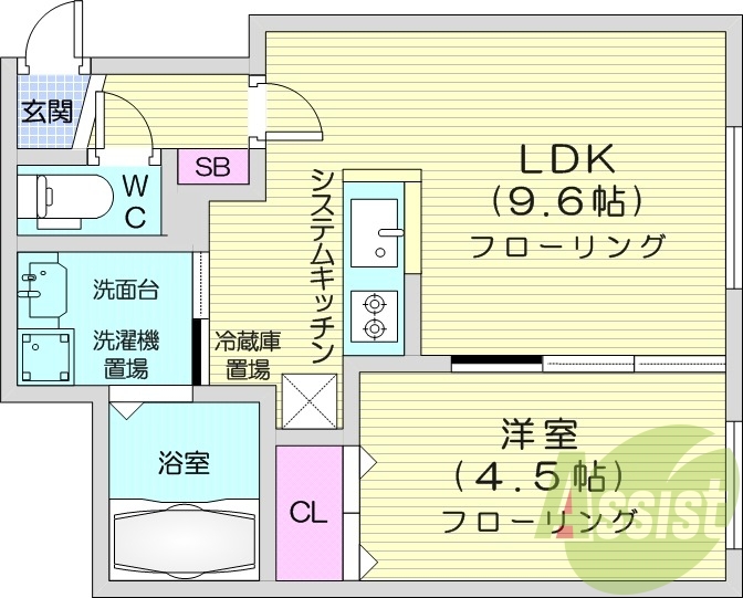 1LDK、システムキッチン、エアコン、都市ガス、ネット無料
